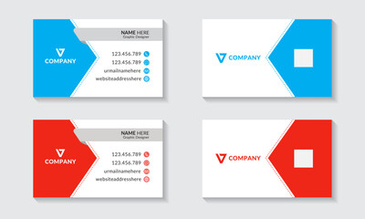 Simple Business Card Design Template, Blue And red two color variation.