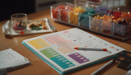 Student working on a multi colored plan for healthy eating generated by AI