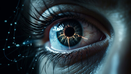 Close up of a shiny human eye staring at the camera generated by AI