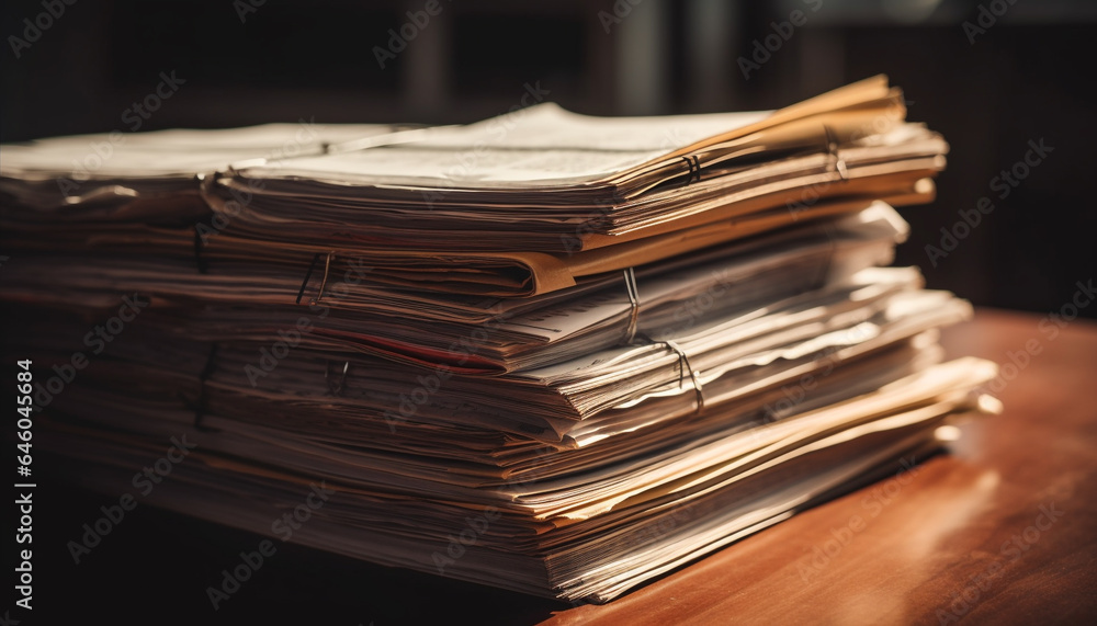 Aufkleber antique textbooks stack on old desk in rustic library archives generated by ai