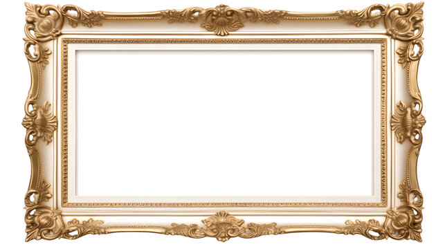 Picture frame with gold copper decoration on white background