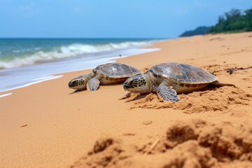 Cherepashki crawl to sea along beach