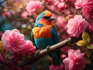 Fototapeta premium A bird sitting on a tree branch 