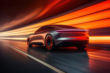 Electric car speeds down road