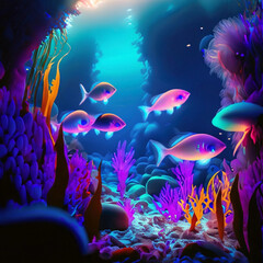 Fototapeta na wymiar Colorful coral reef and fish clean underwater world scene created with generative ai technology high quality 4k