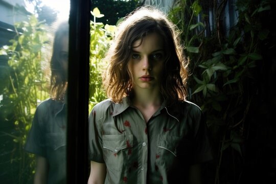 In leafy suburbs, Australian teenage girl stands before mirror. piercing introspection triggers panic attack, mind saturated with body dysmorphic disorder. She struggles to breathe,