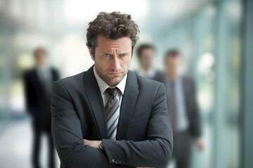 Within corporate office setting, Caucasian man seen coping with inadequate cortisol release following highstress meeting. This fight or flight hormone, under or overproduction of which leads