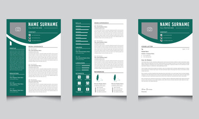 Creative Resume Layout with Green and White Color Accents Template Design