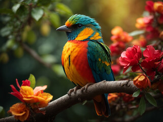 	
A bird sitting on a tree branch 