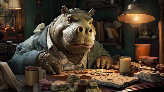 hippo playing brige  