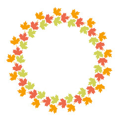 color autumn leaves round frame art drawn design