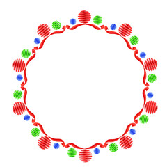 Fototapeta na wymiar christmas decor balls with ribbon round frame