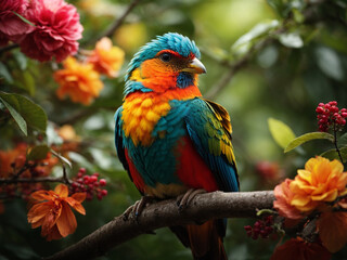 Fototapeta premium A bird sitting on a tree branch 