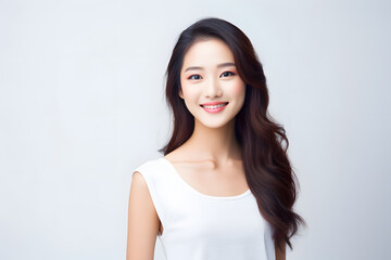 Fototapeta premium Beautiful young asian woman with long hair portrait
