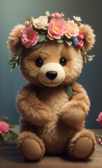 Teddy bear with a flower crown