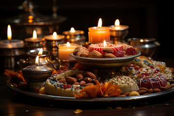 Obraz premium candles and food decoration for diwali