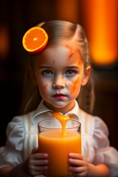 Cenobite zombie young little girl made of orange juice
