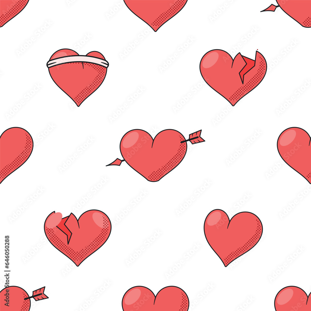 Poster charming seamless pattern adorned with scattered hearts, creating a romantic and delightful design t