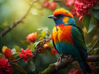 Obraz premium A bird sitting on a tree branch 