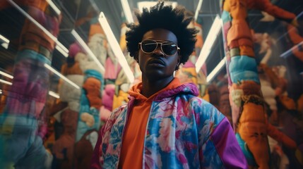 Real Retro fashion enthusiast people in a 90s and 2000s inspired style. Fashion man from 90s	