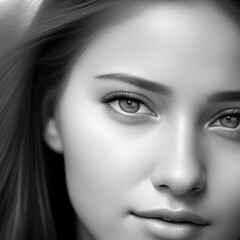 Fototapeta premium Monochrome detailed graphite pencil drawing portrait of a beautiful young woman. Generative AI