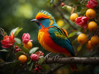 Fototapeta premium A bird sitting on a tree branch 