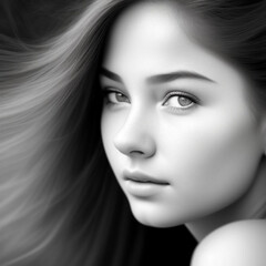 Fototapeta premium Monochrome detailed graphite pencil drawing portrait of a beautiful young woman. Generative AI