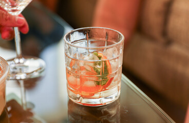 refreshing glass of water with fruit juice, symbolizing hydration, health, and natural refreshment