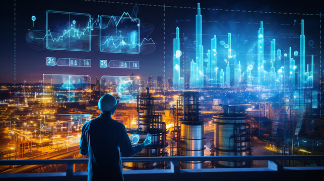 Analysts and energy experts using AI algorithms and data analytics to forecast energy demand patterns, helping utilities plan for peak usage periods
