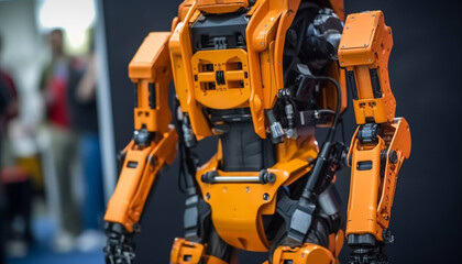 Automated robotic arm lifts heavy steel on construction site machinery generated by AI