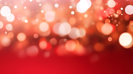 Fototapeta premium Shiny red bokeh christmas light background, defocus luxury romantic light decoration, abstract blurred glitter xmas holiday card invitation design with copy space ai generate