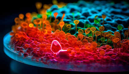 Fototapeta premium High scale magnification reveals abstract molecular structure of organic bacterium generated by AI