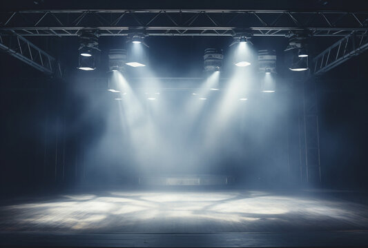 Stage concert night show spotlight blue background light scene entertainment bright party