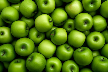 Overhead Perspective of Green Apple on Raw Fruit and Vegetable Background - Created with Generative AI Tools