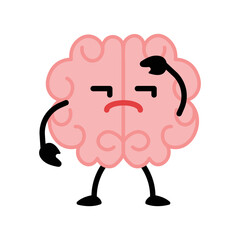 Cartoon brain character illustration. Funny cartoon brain character drawing set. Smart brain with lightbulb, sleeping, farting, thinking, training and dead. Cute vector hand drawn illustration.