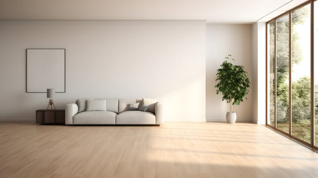 Modern interior design of apartment, empty living room with white wall