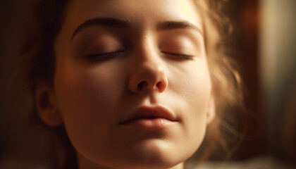 Fototapeta premium Serene child sleeping, innocence captured in beautiful portrait outdoors generated by AI