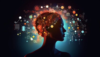 Futuristic technology sparks creativity in young adult digitally generated brain generated by AI