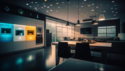Modern domestic kitchen design with luxury appliances and bright lighting generated by AI