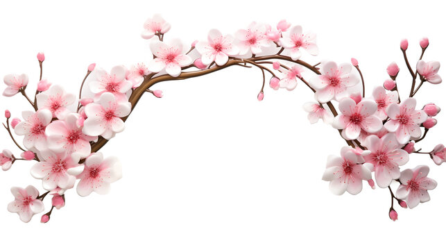 Cherry blossom tree branches in bloom, isolated on transparent background, Generative AI