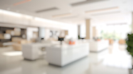 blurred white office lobby reception building background, defocus luxury clinic hospital corridor, modern hotel entrance hall interior backdrop Ai generated