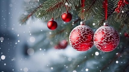 Fototapeta na wymiar red balls hanging on a christmas tree
