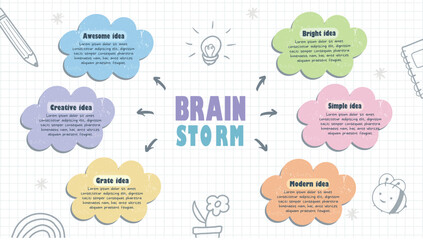 Vector infographic for mind map visualization template with colorful circles and several icons