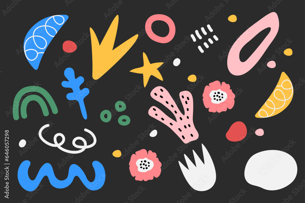 Poster set of abstract bright colored shapes of different sizes and shapes. modern and trendy background. r