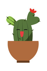 Cute cartoon cactus and succulents with funny happy faces, expression in flowerpot. concept simple flat design illustration vector. can used for cards, invitations, sticker, object decoration.