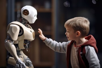 Obraz premium Childhood Companions: Kids Growing Up with Artificial Intelligence Robots