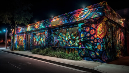 Vibrant colors illuminate the city street, a celebration of creativity generated by AI