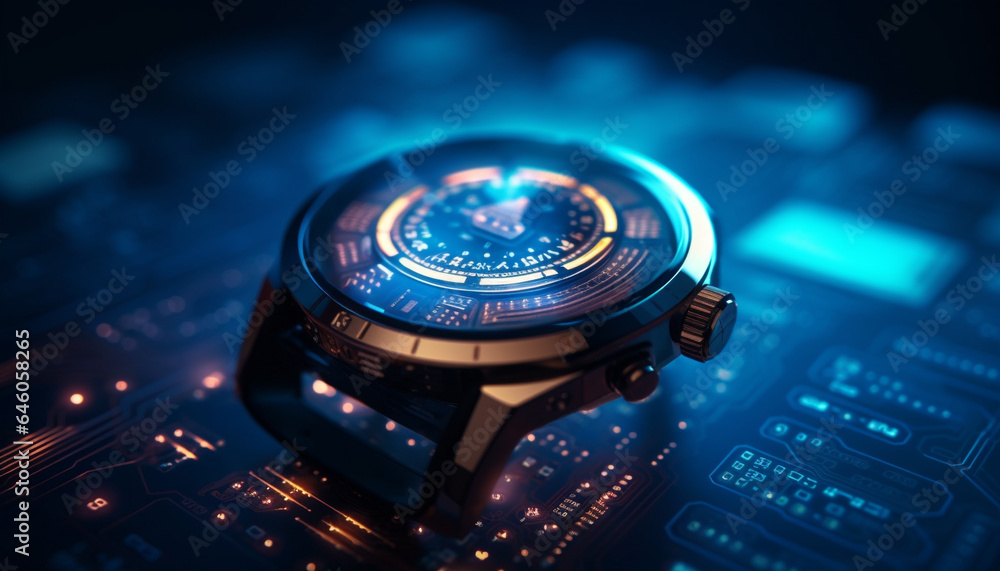 Poster abstract semiconductor glowing in dark, illuminating futuristic computer chip design generated by ai