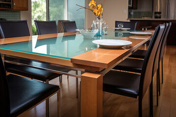 Fototapeta na wymiar close-up of modern dining room table, ai generated