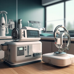 Advanced medical technology defibrillator in modern Hospital - obrazy, fototapety, plakaty
